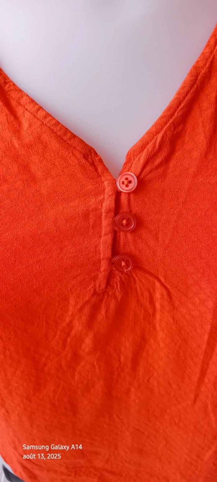 Blouse sans manches bimatiere col V boutonné gaufré orange femme 38 naf naf - photo numéro 7