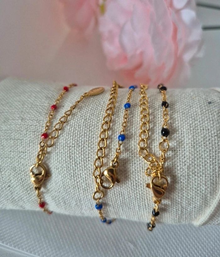 Lot de 3 bracelets estivales ajustable style gigi 🌸 en acier inoxydable - photo numéro 2