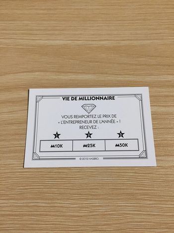 Carte vie de millionnaire l'entrepreneur de l'année pièce jeu de société Monopoly Millionnaire #A45
