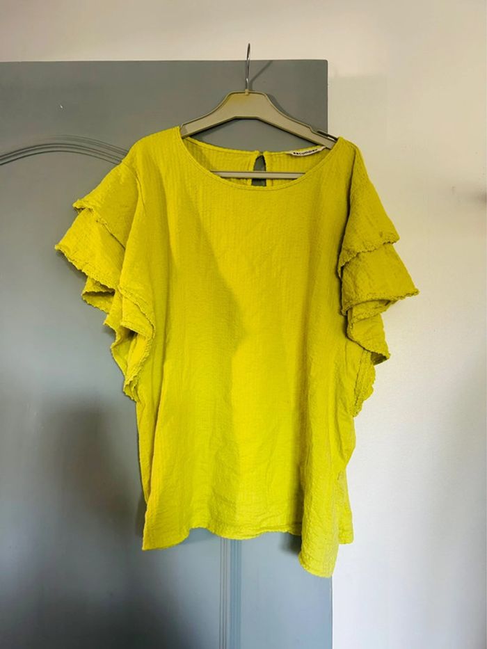 Magnifique blouse manches courtes en coton à volants • camaïeu • taille XL
