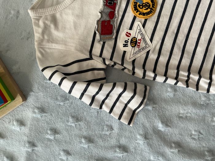 teeshirt manches longues blanc rayé marine inscription devant 6 mois IKKS - photo numéro 6
