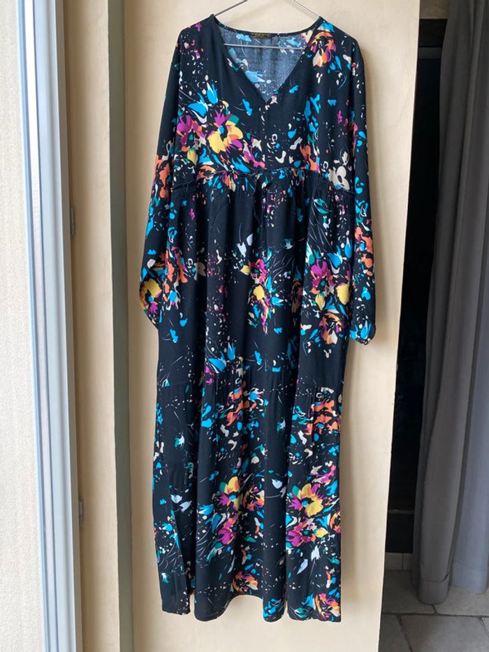 Robe longue noire à motifs multicolores S.E.N 44 - photo numéro 5
