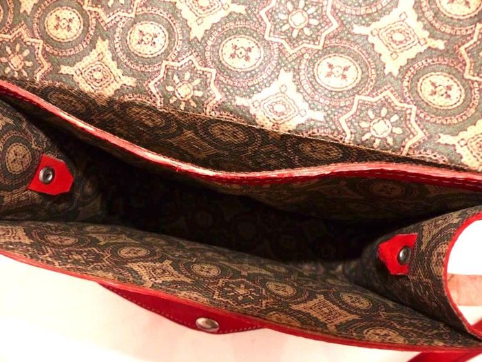 Sac bandoulière NEUF cuir pleine fleur tannage naturel rouge & laine Kilim Besace Ethnique - photo numéro 9
