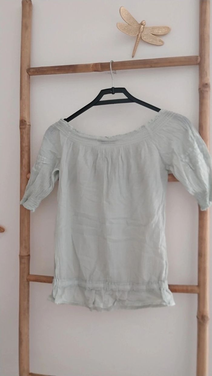 Tunique / blouse bohème vert d'eau en coton excellent état taille 4 ans - photo numéro 3