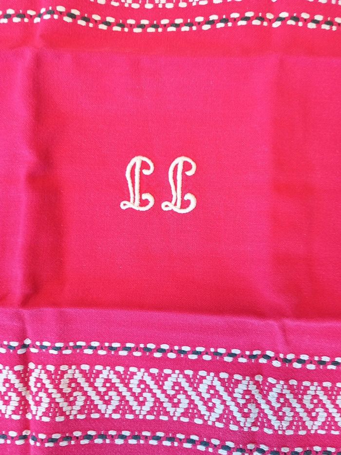 🥕10 serviettes table vintage rouge coton lin - photo numéro 3