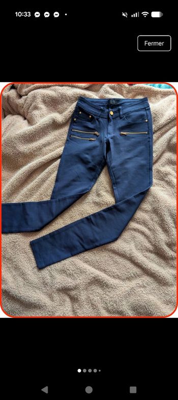 Pantalon Tregging Bleu Marine "Miss Anna" - Détails Zips Dorés - Taille 34 (XS)