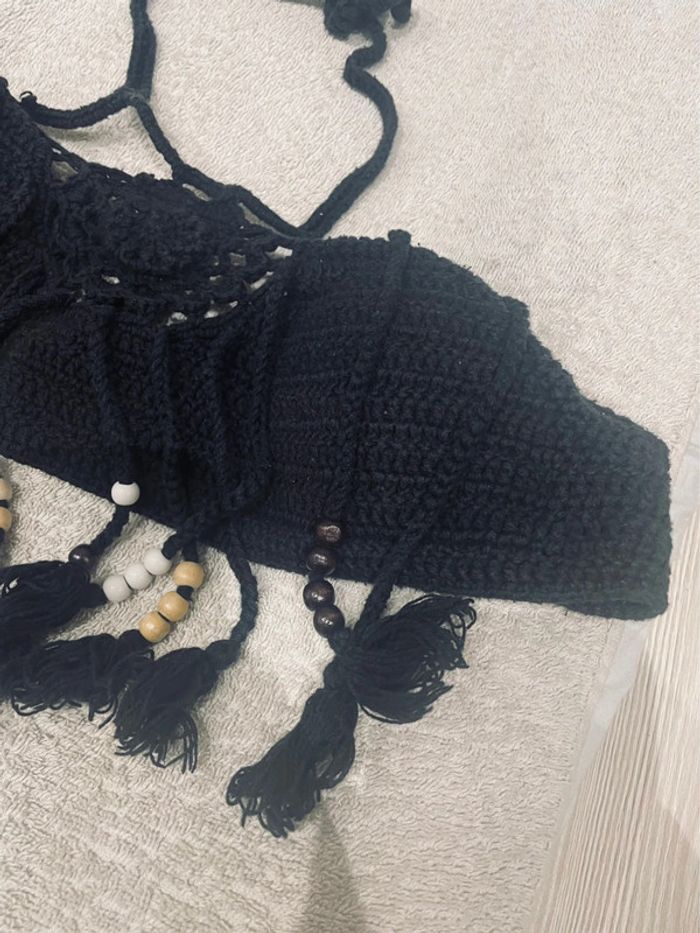 Haut de maillot de bain en tricot a franges avec perles - photo numéro 5