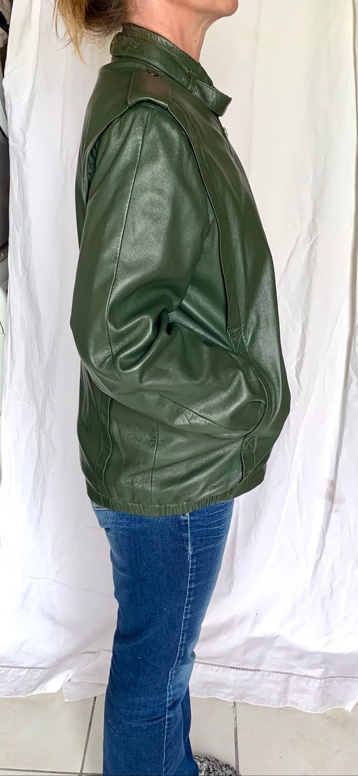 Veste vintage en cuir vert - photo numéro 5