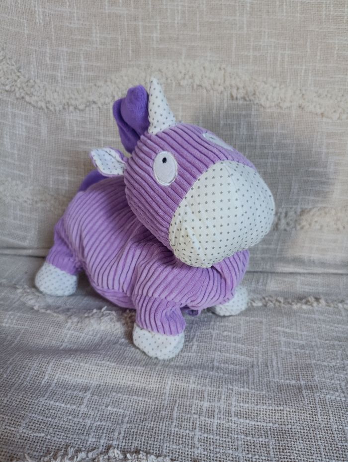 Peluche licorne violette avec poche de rangement - photo numéro 2