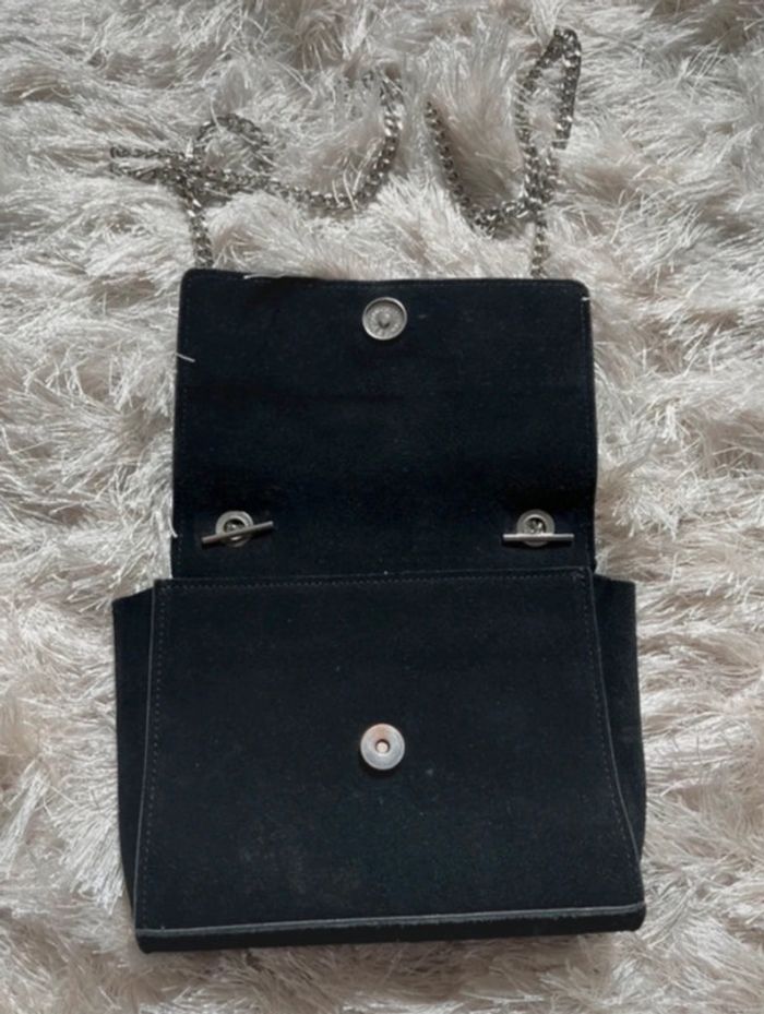 Pochette feutrée noir cuir de vachette chaîne métallique cherry Paris - photo numéro 2