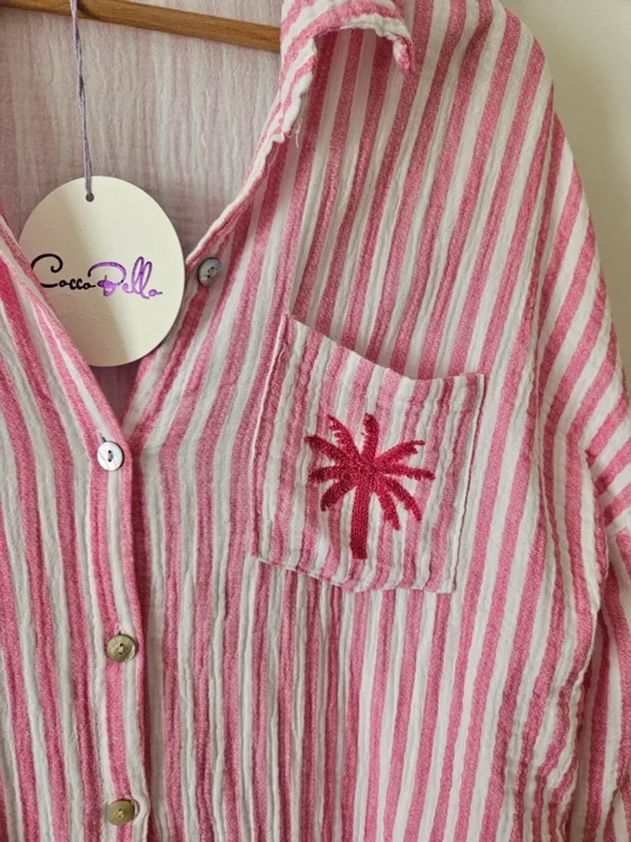 Chemise gaze coton rayée Palmier fushia Le dressing de nana - photo numéro 2