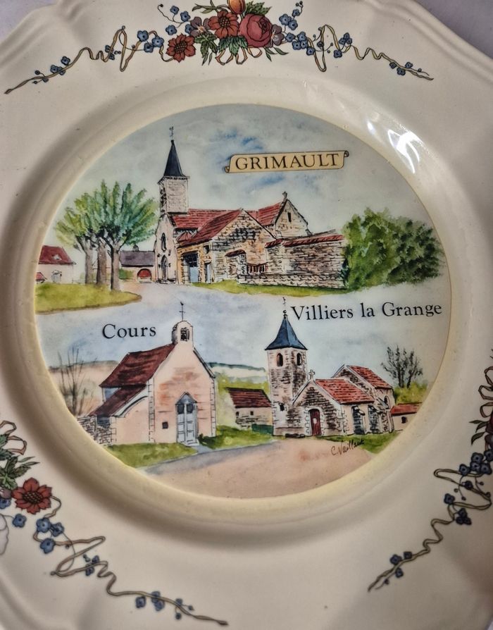 Assiette plate porcelaine sarreguemines obernai paysage grimault vintage - photo numéro 2