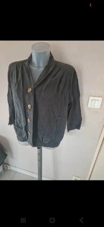 Veste chemise 50% lin gris anthracite des petits  hauts taille 36