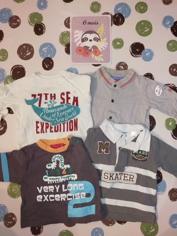 Lot de 4 t-shirts à manches longues 6 mois