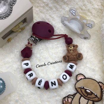 Attache tétine personnalisé en silicone maman ours et son bébé 