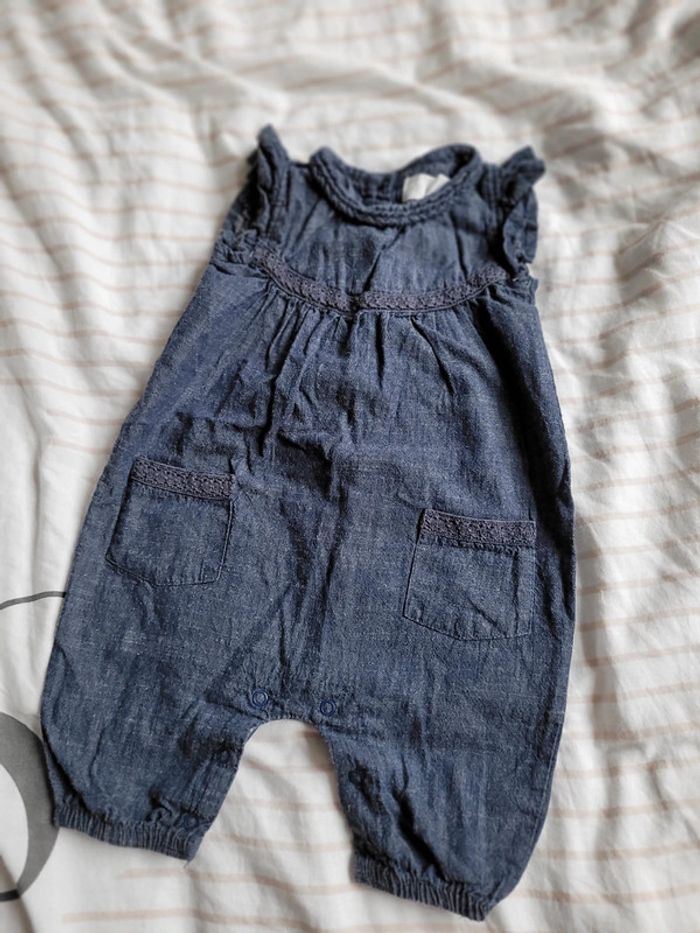 Barboteuse longue jean, sans manches 0/3 mois