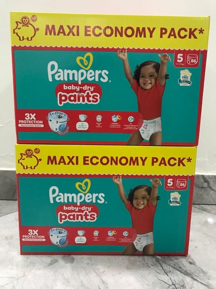 Pampers baby dry pants taille5 lot de 2 neuf avec étiquette /172 couches