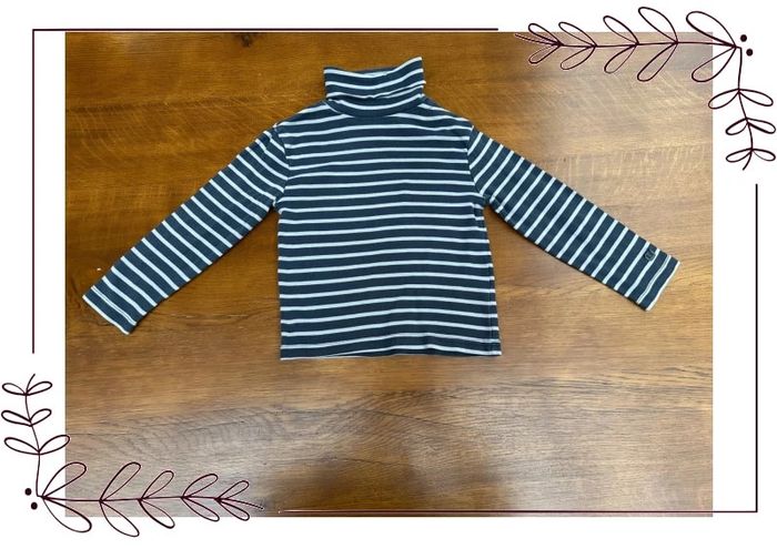 T-shirt manche longue col roulé Okaidi 5 ans rayé bleu marine et blanc - photo numéro 2