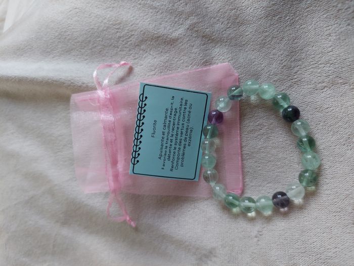 Bracelet en pierre naturelle – Fluorite - fait main - avec la carte de propriété, lithothérapie