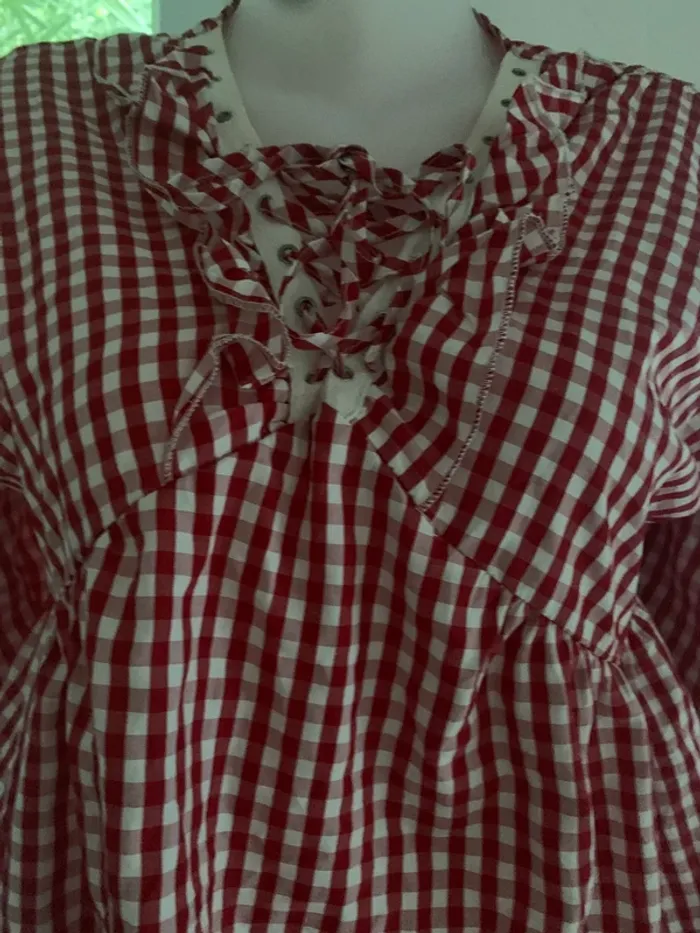 Blouse vintage évasée vichy Lilie rose taille L - photo numéro 6