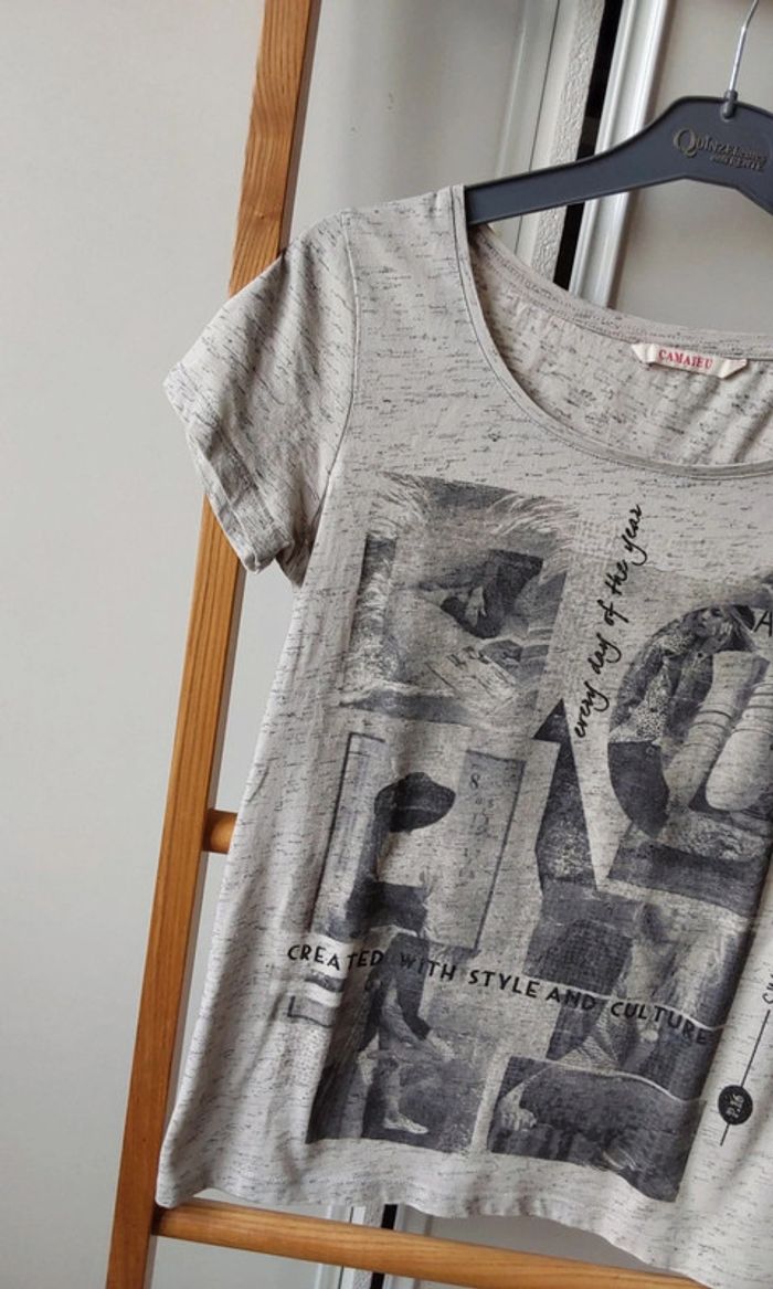 Tee shirt imprimé gris Camaïeu T 36 - photo numéro 3