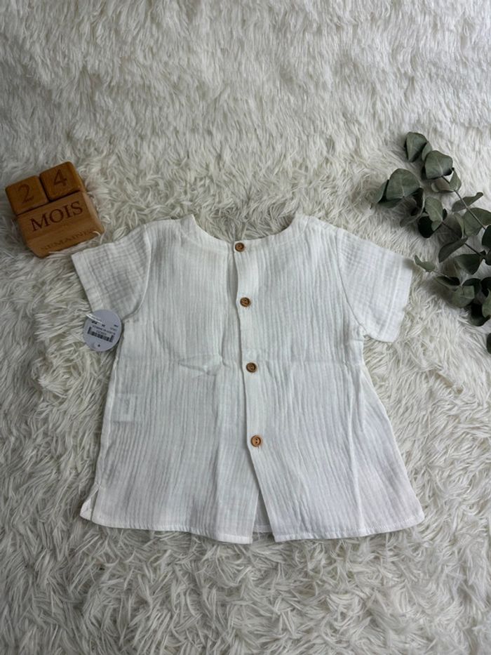 T-shirt gaze de coton blanc Dona Carmen taille 24 mois - photo numéro 3