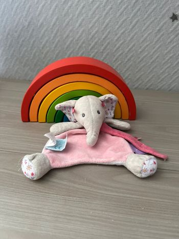 Baby Nat' doudou attache sucette éléphant Eglantine rose