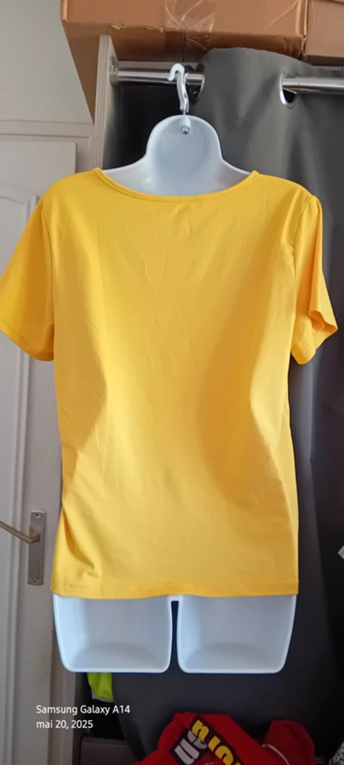 Tee-shirt fluide basique col en V jaune femme XL shein - photo numéro 3