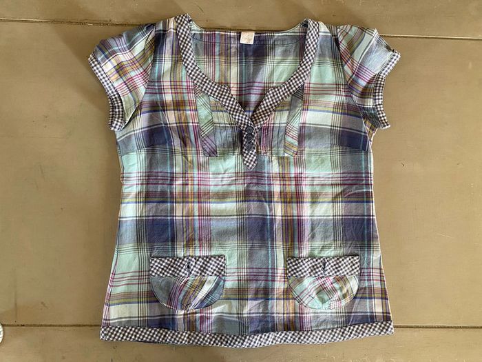 Blouse Camaïeu bleue à carreaux taille 40 - photo numéro 9