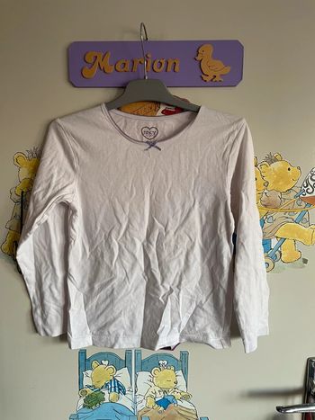 Tee shirt blanc à manches longues, taille 6/8 ans, marque Nky.