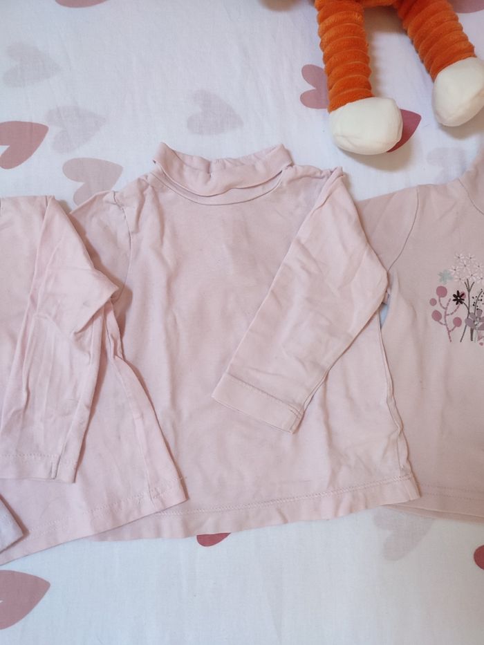 Lot de 4 tee-shirts manches longues - Rose pâle - 12 mois - Très bon état - photo numéro 4