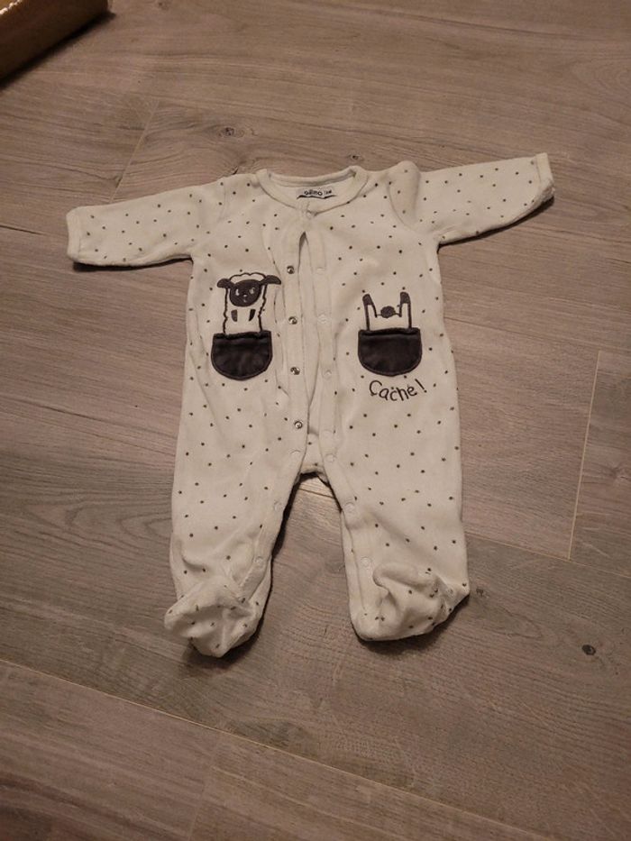Grenouillère Pyjama 1piece bébé garçon velours blanc mouton 🐑 T3mois TBE gémo