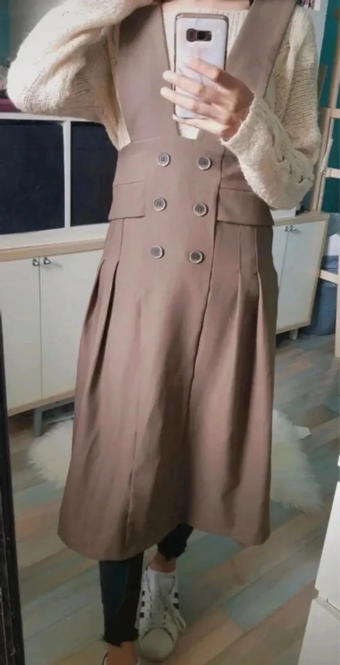 💼Magnifique robe vintage à bretelles mi-longue marron boutons taille M - photo numéro 8