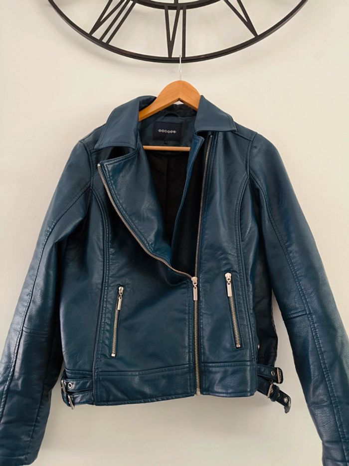 Veste en simili cuir bleu marine bonobo taille L - photo numéro 2