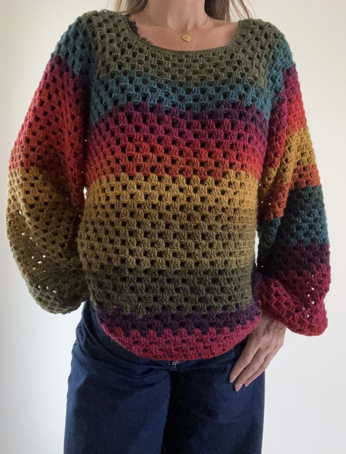 pull tricot crochet bohème granny multicolore - photo numéro 2