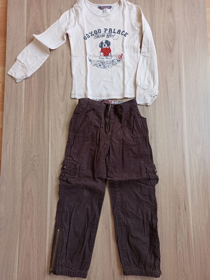 T-shirt ooxoo petit chien 8 ans et pantalon jean Lisa rose 6 ans