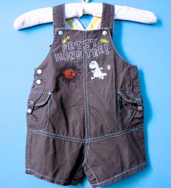 Salopette short bebe garçon La Compagnie des Petits 12 mois gris TBE