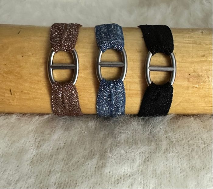 Bracelet tissu maille marine argenté