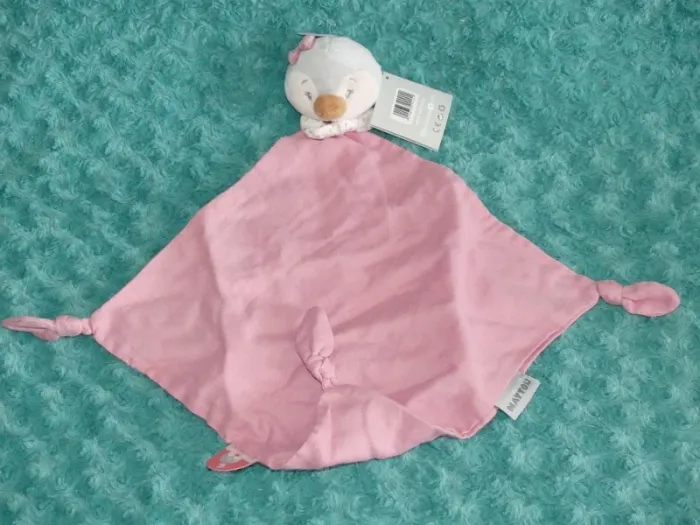 Doudou Plat pingouin oiseau Sasha Nattou rose 🐧 Neuf