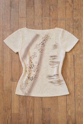 Pull beige motif léopard stylisé - pièce boutique indépendante - vintage / y2k