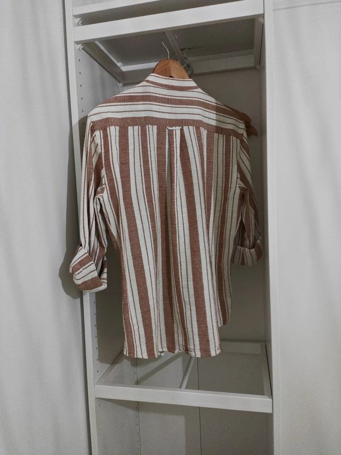 Chemise rayé blanc marron taille s 💯 cotton primark - photo numéro 3