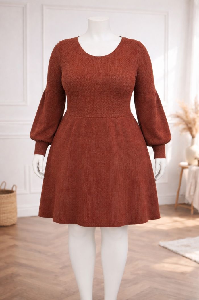 Robe pull en tricot maille texturées couleur cannelle terracotta Femme Taille 54 marque Boohoo 💍 - photo numéro 5