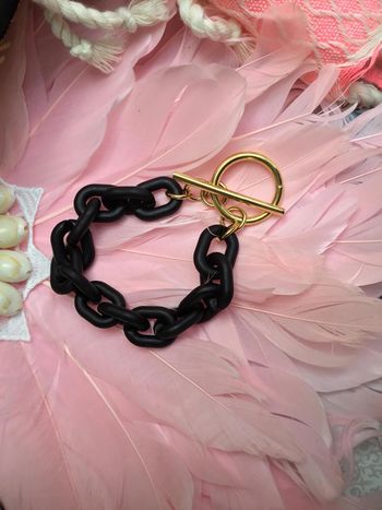 Bracelet mailles xxl résine noire cercle tige xl acier inoxydable or