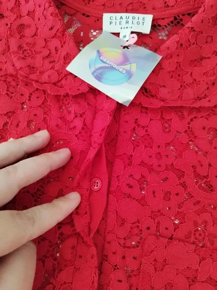 Blouse manches courtes dentelle rouge Claudie Pierlot - photo numéro 8