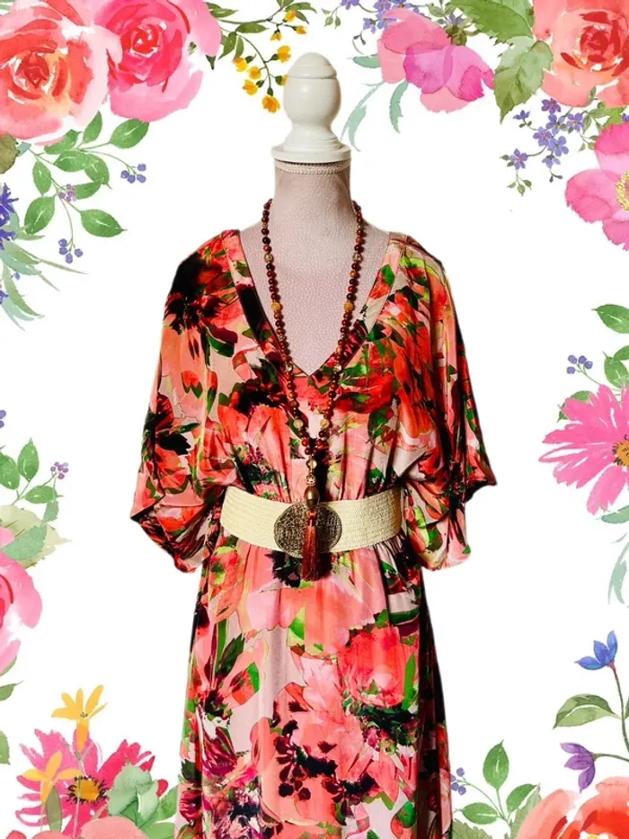 🌺🌿Robe longue bohème 38/40 Cream CREliza Peach Flower boho maxi dress🌿🌺 - photo numéro 5