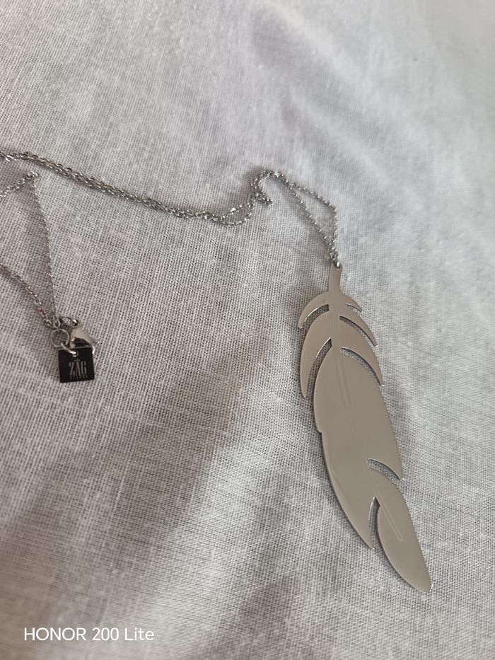 Collier plume argenté - photo numéro 3