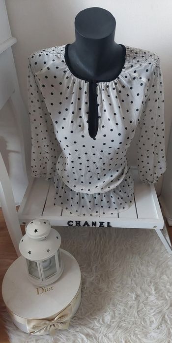 Blouse blanche transparente à pois noirs Zara T.M TBE