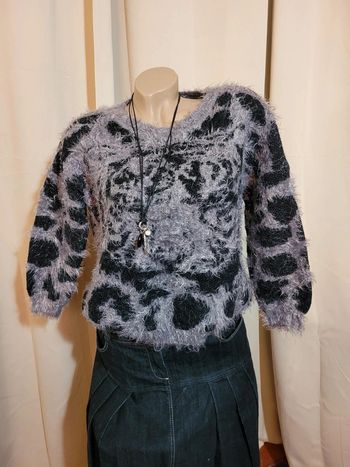 Pull poils long gris et noir