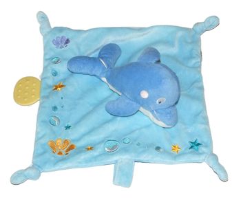 Doudou Dauphin Mouchoir bleu  Mots d'Enfants