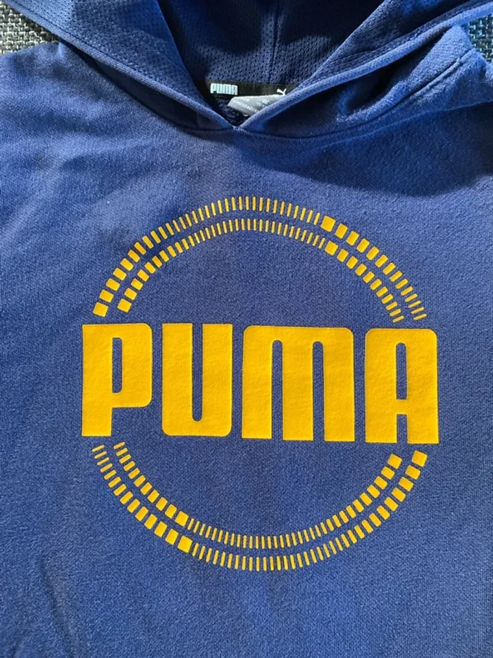 Sweat à capuche garçon PUMA – Bleu marine & logo jaune – 11/12 ans - photo numéro 2